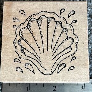 Sea Shell Wood Block Rubber Ink Stamp Crafting mounted 3” x 3”